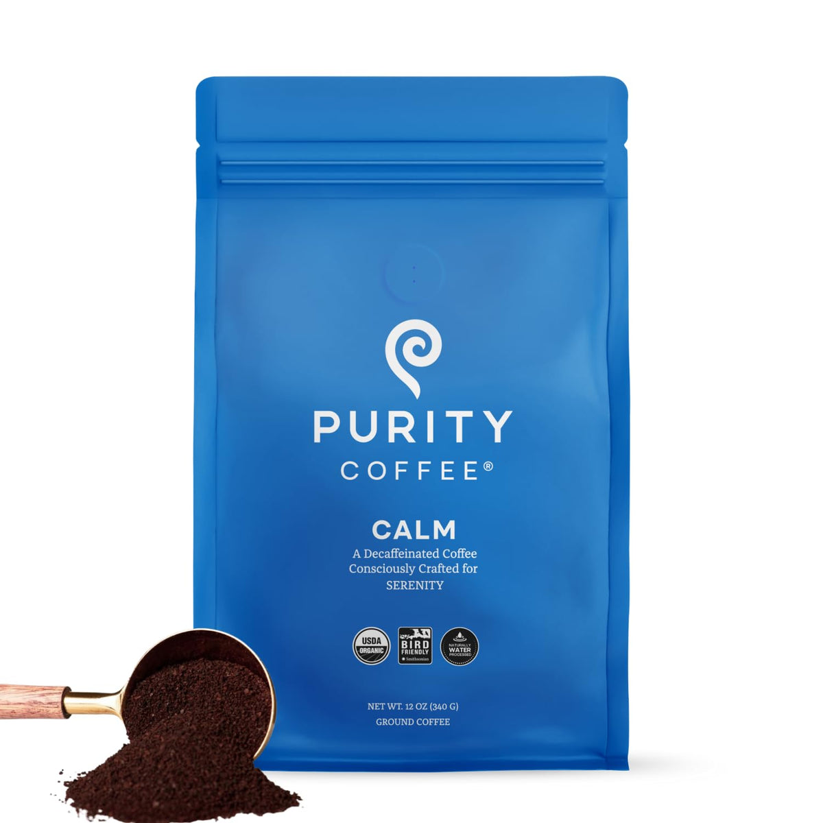 Purity Coffee CALM Decaf Medium Roast Ground (12oz) | USDA Organic Mountain Water Process Decaffeinated Coffee