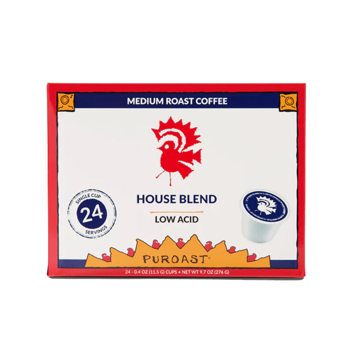 Puroast Low Acid Coffee — House Blend Pods | Keurig Compatible, Medium Roast, High Antioxidants | 24 Count