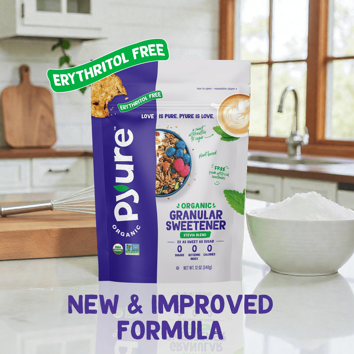 Pyure Organic Stevia Blend | Granulated Sugar Substitute – 2.5 lb | Zero Calories & Carbs | USDA Organic