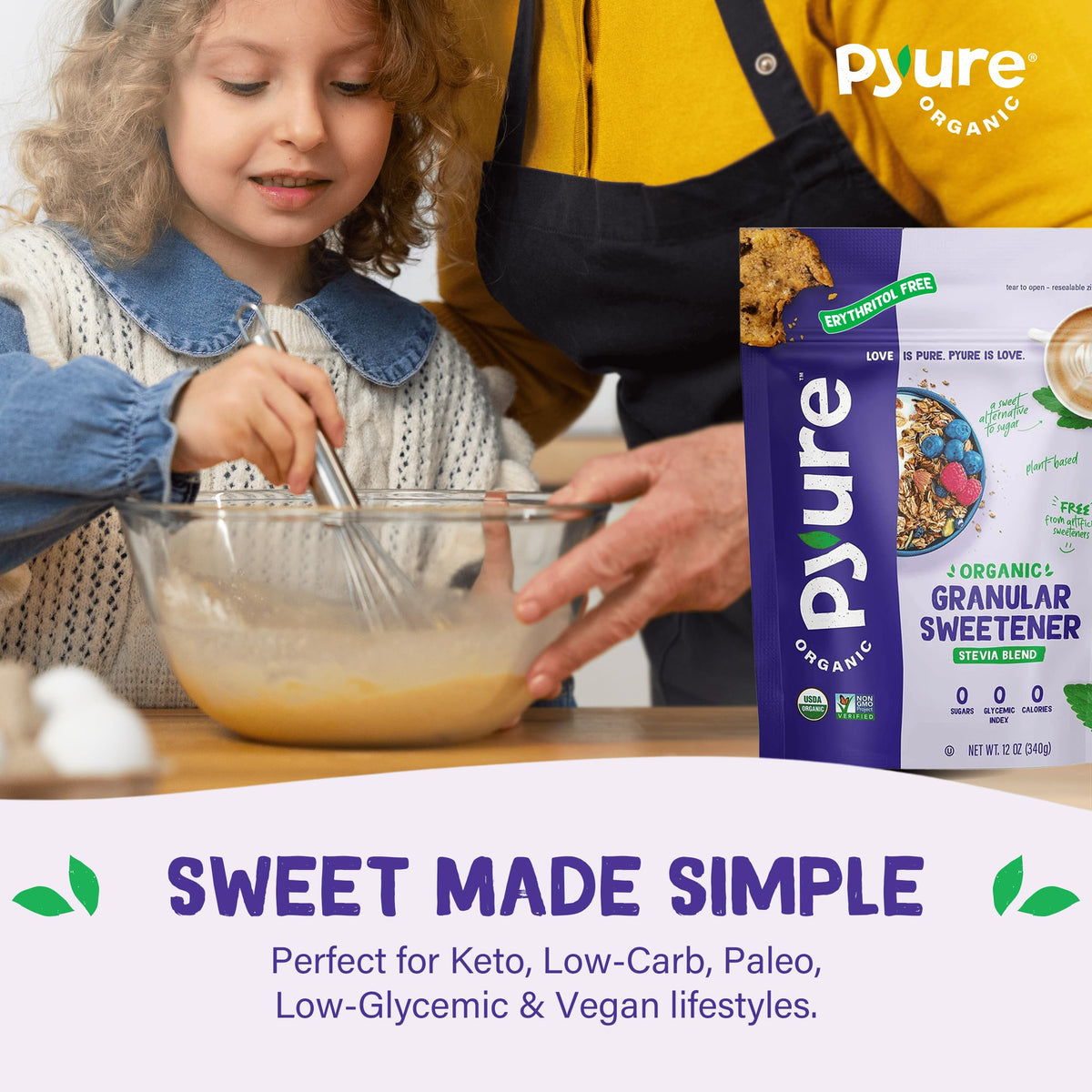Pyure Organic Stevia Blend | Granulated Sugar Substitute – 2.5 lb | Zero Calories & Carbs | USDA Organic