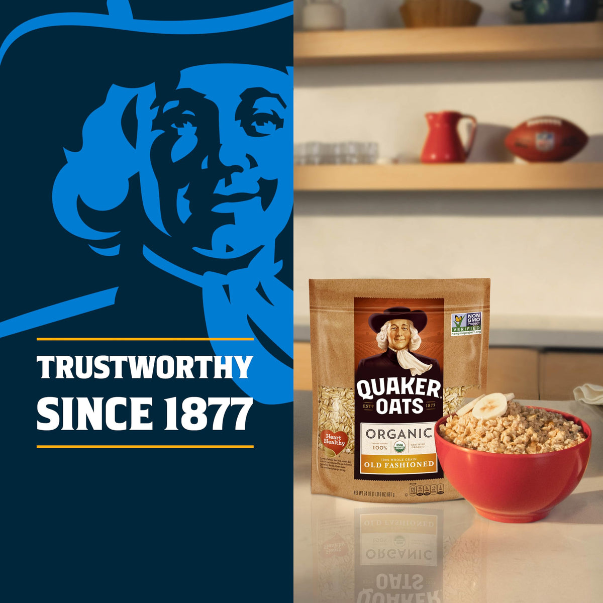 Quaker Organic Quick Cook Oatmeal – 24 oz x 4 Pack | Non-GMO & USDA Organic