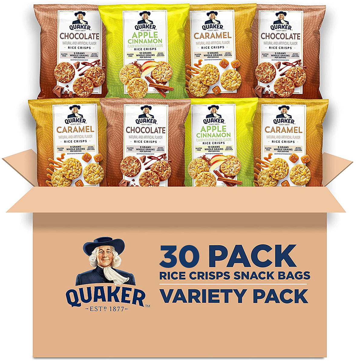 Quaker Rice Crisps Gluten Free 3-Flavor Sweet Variety Mix, 30 Pack (0.91oz Bags)