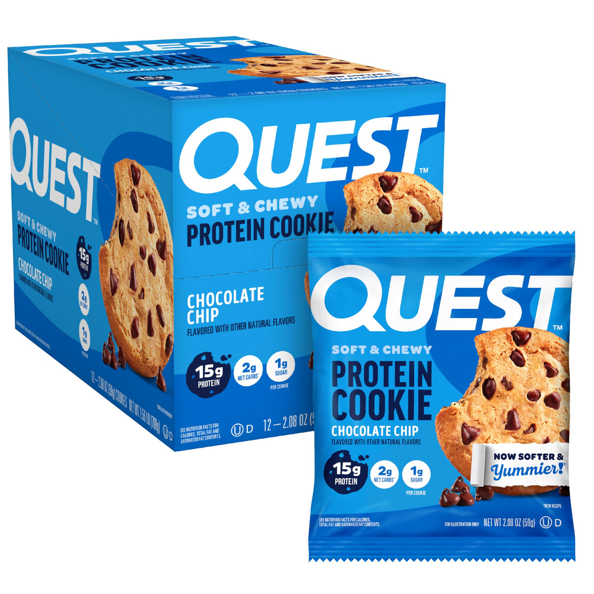 Quest Chocolate Chip Protein Cookies – 15g Protein, 1g Sugar, 2g Net Carbs | Keto Friendly, 12 Count