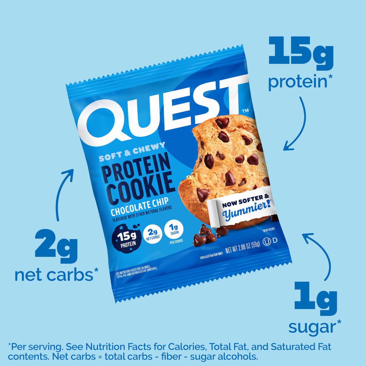 Quest Chocolate Chip Protein Cookies – 15g Protein, 1g Sugar, 2g Net Carbs | Keto Friendly, 12 Count