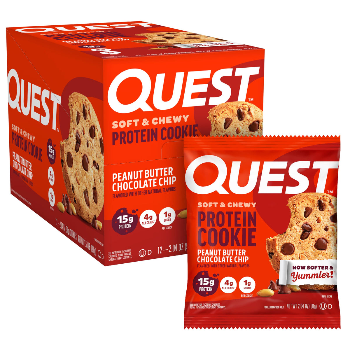 Quest Peanut Butter Chocolate Chip Protein Cookies – 15g Protein, 1g Sugar, 4g Net Carbs | Keto Friendly