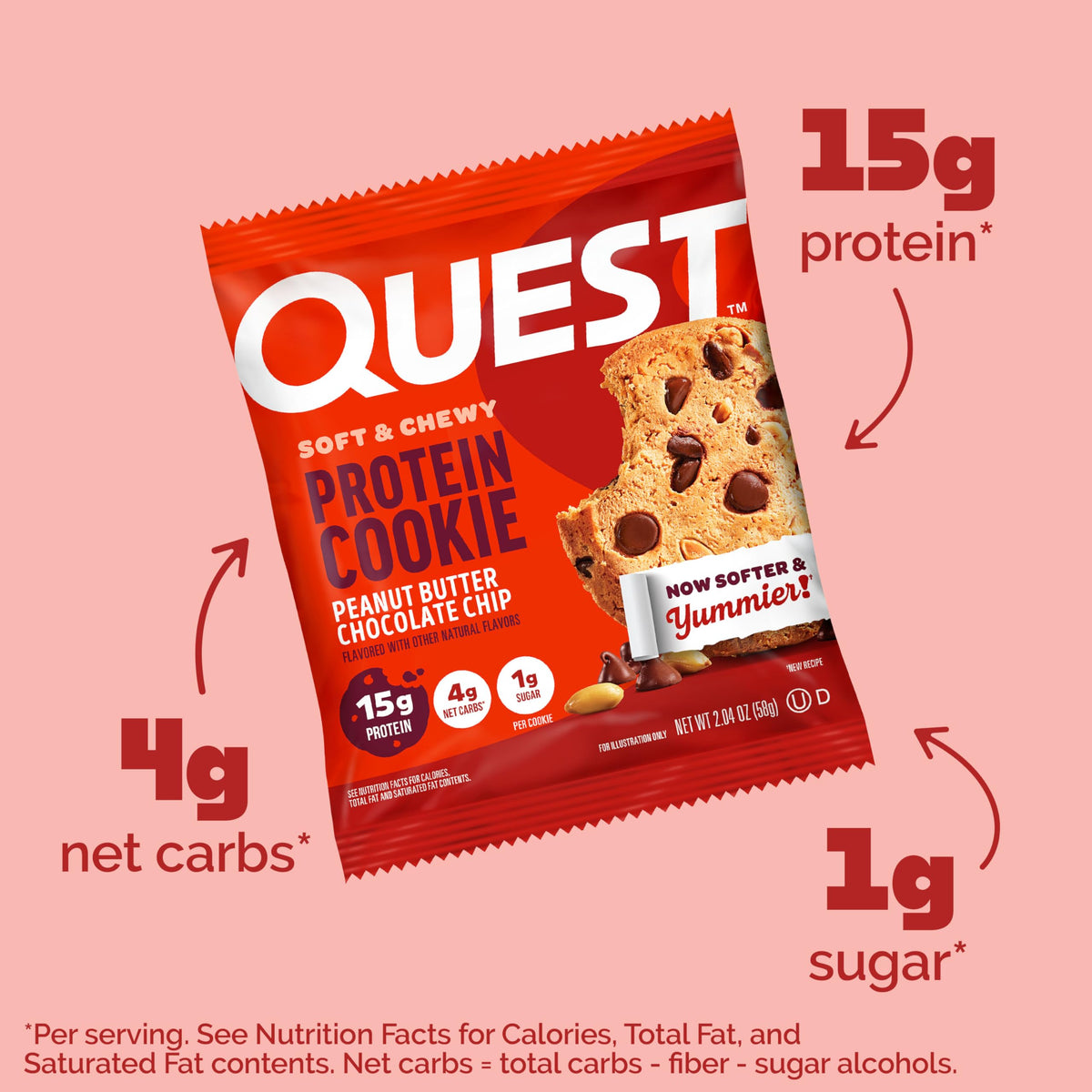 Quest Peanut Butter Chocolate Chip Protein Cookies – 15g Protein, 1g Sugar, 4g Net Carbs | Keto Friendly