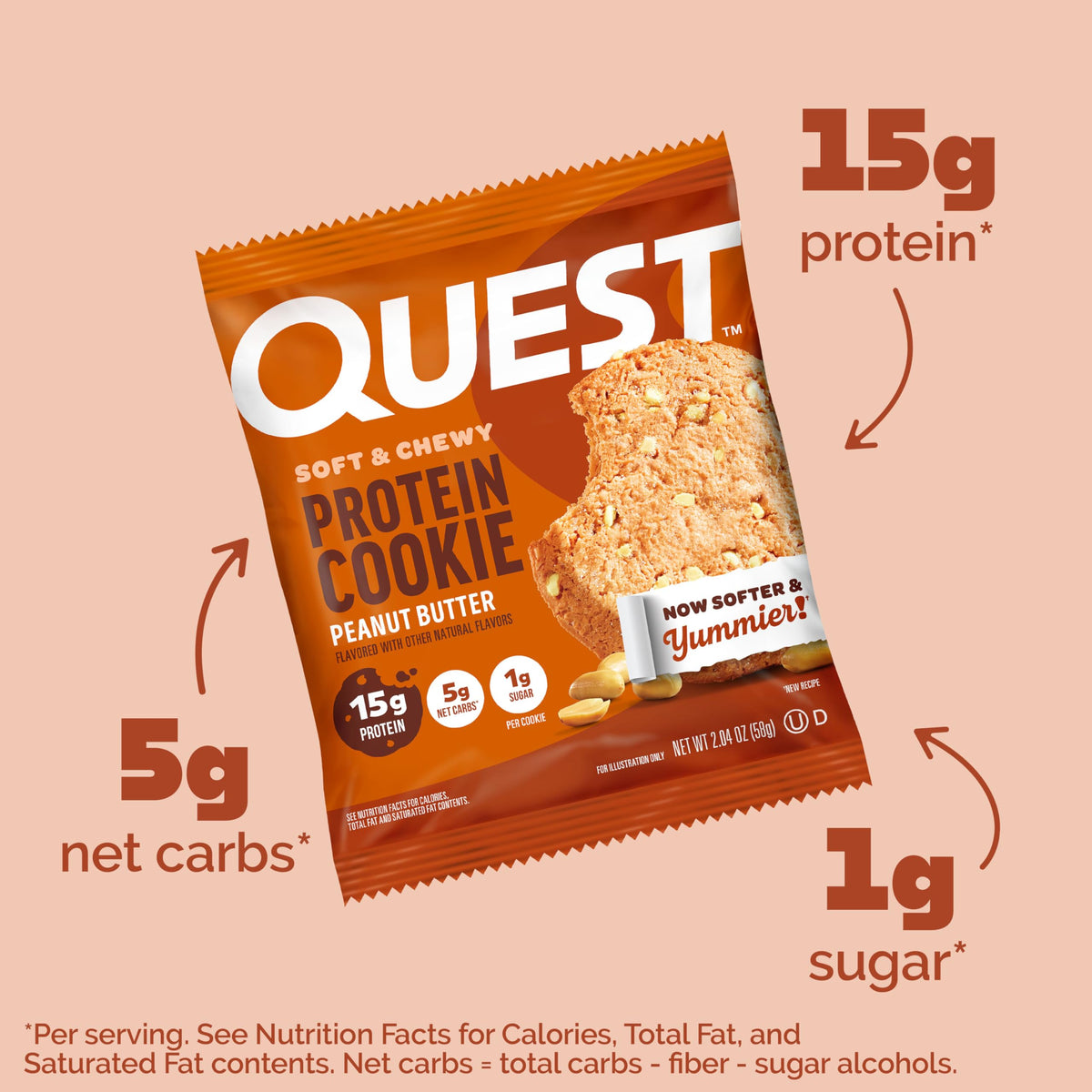Quest Peanut Butter Protein Cookie – 15g Protein, 1g Sugar, 5g Net Carbs, 12 Count