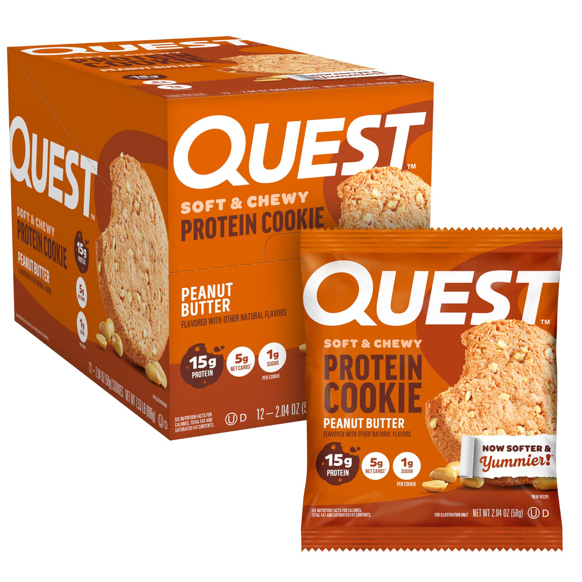 Quest Peanut Butter Protein Cookie – 15g Protein, 1g Sugar, 5g Net Carbs, 12 Count