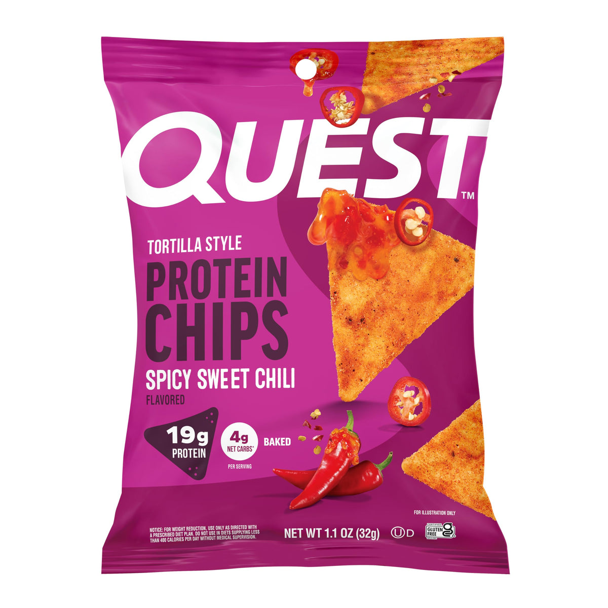 Quest Spicy Sweet Chili Tortilla Chip - 19g Protein, 4g Net Carbs, Gluten Free, Pack of 12