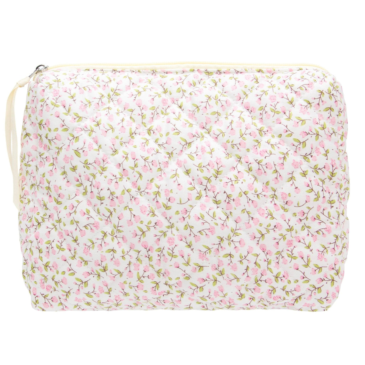 Quilted Makeup Pouch for Women, Travel Cosmetic&Toiletry Bag,Floral Pink