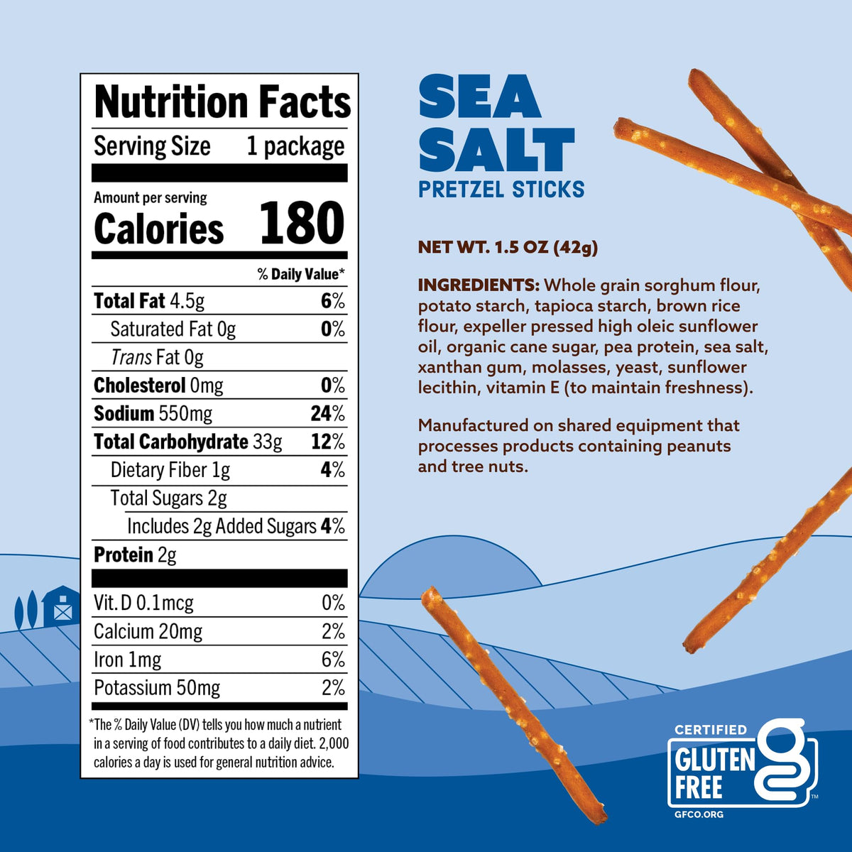 Quinn Gluten Free Sea Salt Pretzel Sticks – Whole Grain Sorghum, Vegan, Non-GMO | 1.5 oz Pack of 14