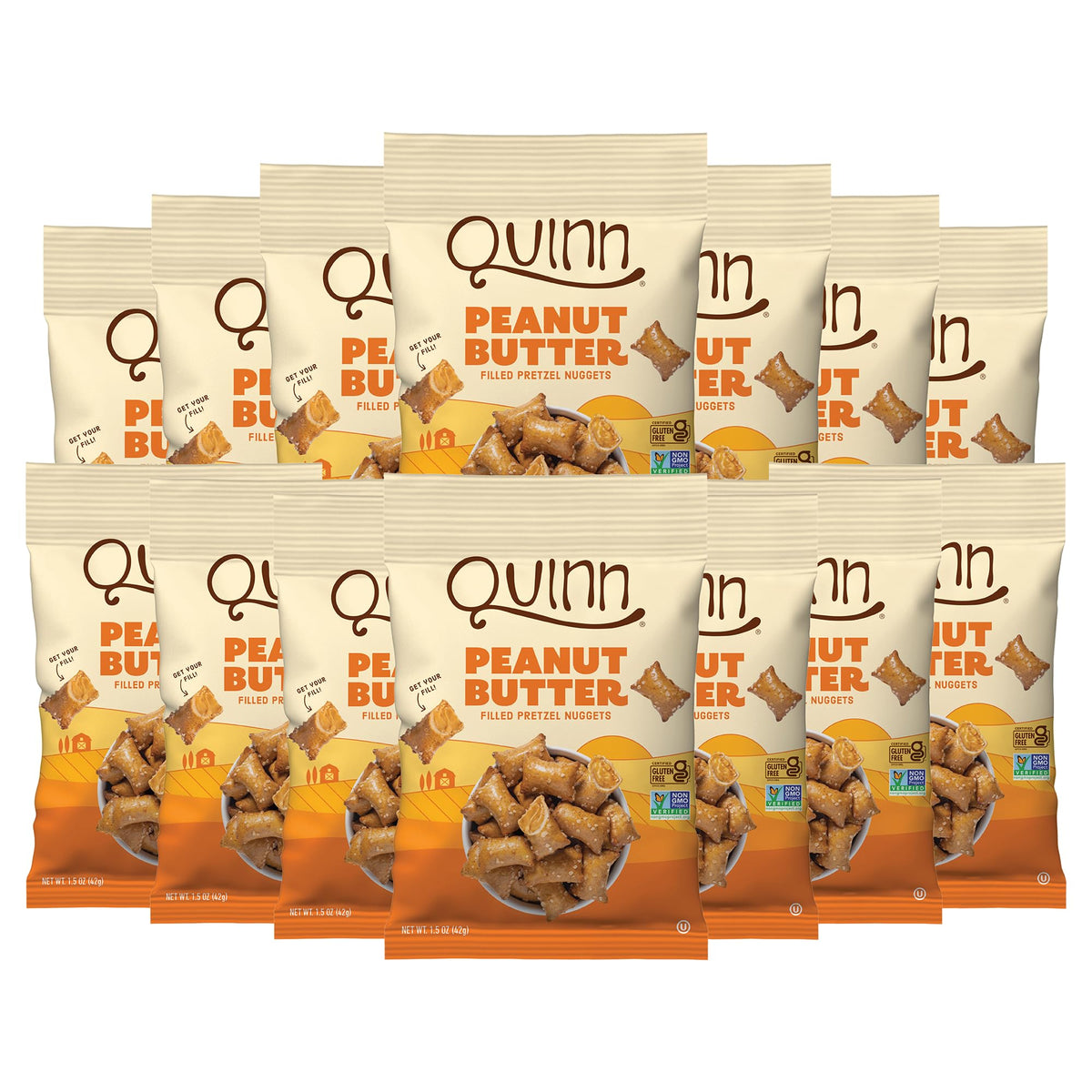Quinn Creamy Peanut Butter Filled Pretzel Nuggets — Vegan, Gluten Free, Non-GMO | 1.5 Oz Pack of 14