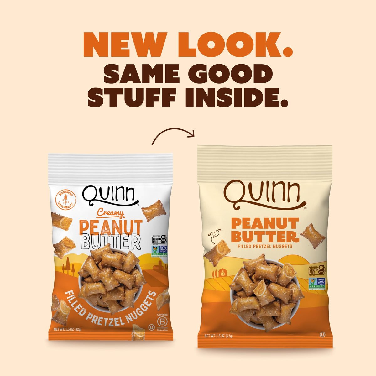 Quinn Creamy Peanut Butter Filled Pretzel Nuggets — Vegan, Gluten Free, Non-GMO | 1.5 Oz Pack of 14