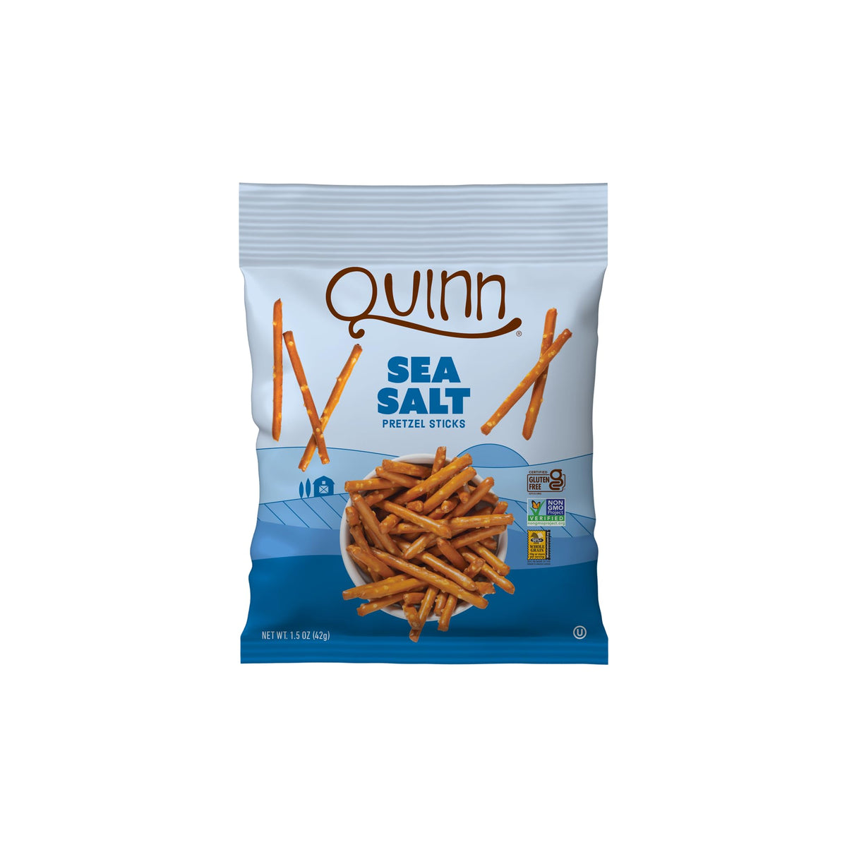 Quinn Gluten Free Sea Salt Pretzel Sticks – Whole Grain Sorghum, Vegan, Non-GMO | 1.5 oz Pack of 14