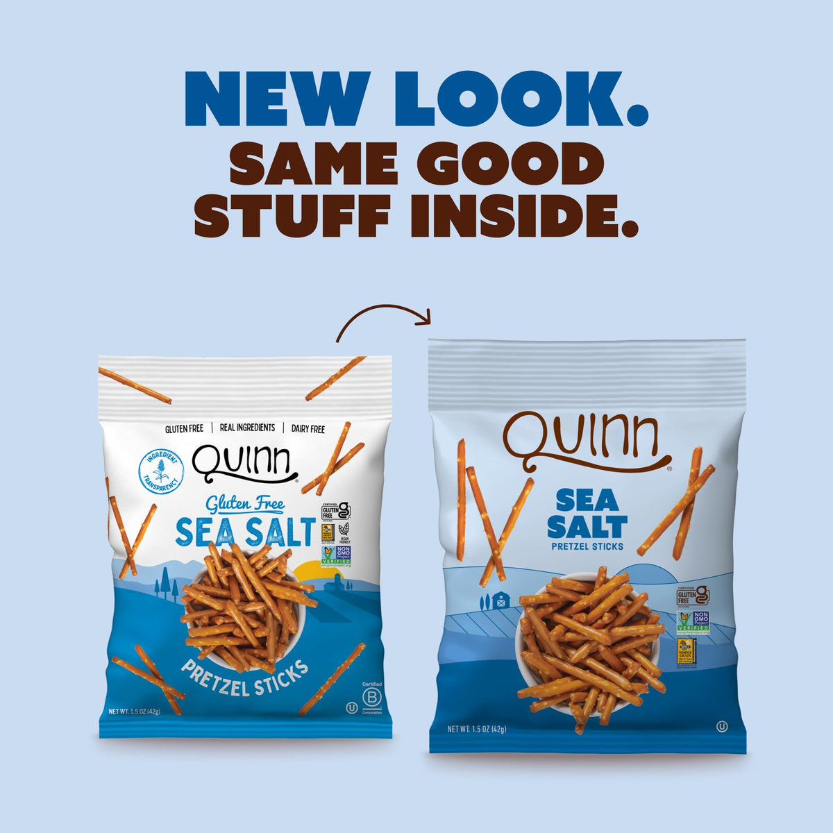 Quinn Gluten Free Sea Salt Pretzel Sticks – Whole Grain Sorghum, Vegan, Non-GMO | 1.5 oz Pack of 14