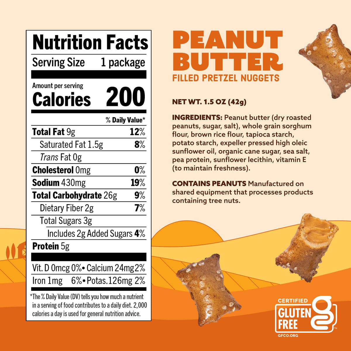 Quinn Creamy Peanut Butter Filled Pretzel Nuggets — Vegan, Gluten Free, Non-GMO | 1.5 Oz Pack of 14