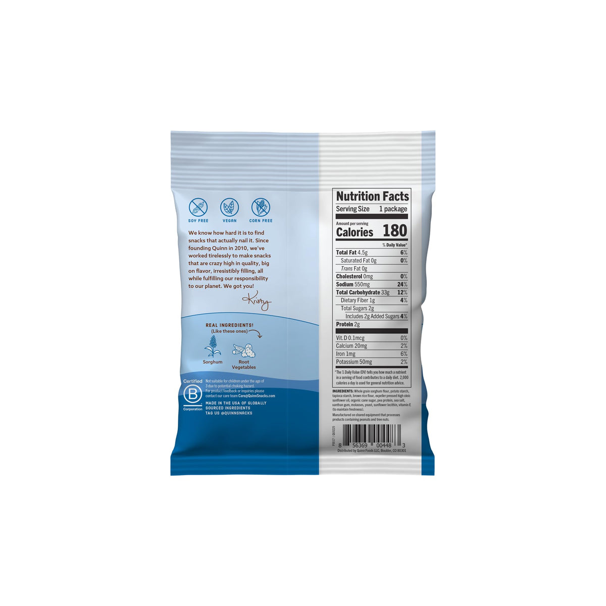 Quinn Gluten Free Sea Salt Pretzel Sticks – Whole Grain Sorghum, Vegan, Non-GMO | 1.5 oz Pack of 14