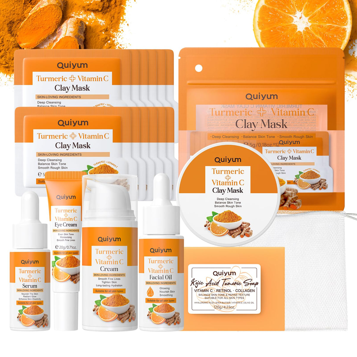 QUIYUM Turmeric Vit-C Skin Care Set, Beauty Gift Sets, Skincare for Women