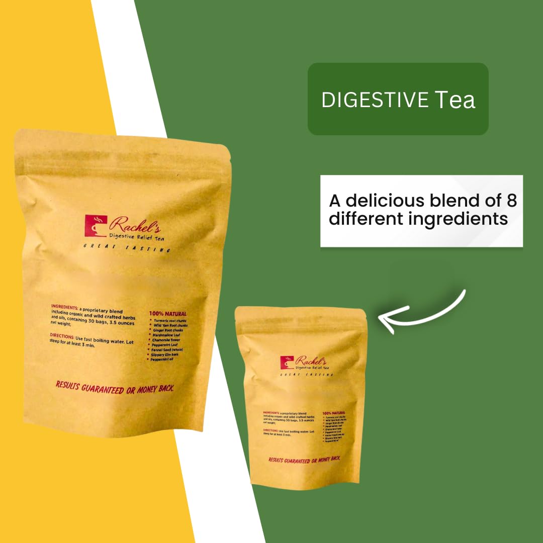Rachel's Tea Digestive Relief: 8-Herb Herbal Tea, Caffeine-Free, 30 Bags (60 Cups) | Rachelstea