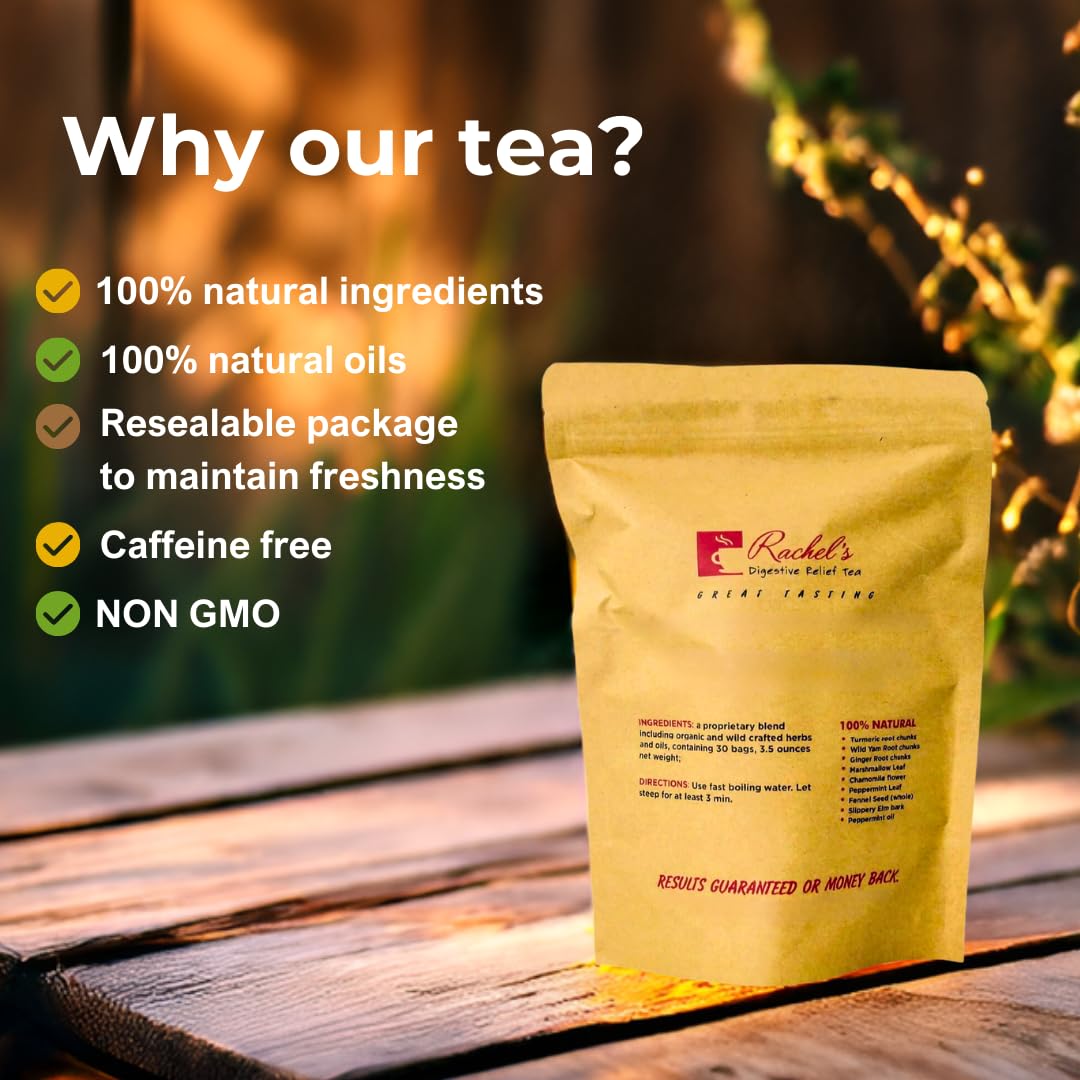 Rachel's Tea Digestive Relief: 8-Herb Herbal Tea, Caffeine-Free, 30 Bags (60 Cups) | Rachelstea