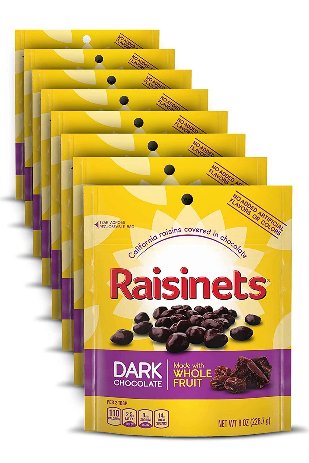 Raisinets Dark Chocolate Covered California Raisins, 8 oz Resealable Bag, Bulk 8-Pack