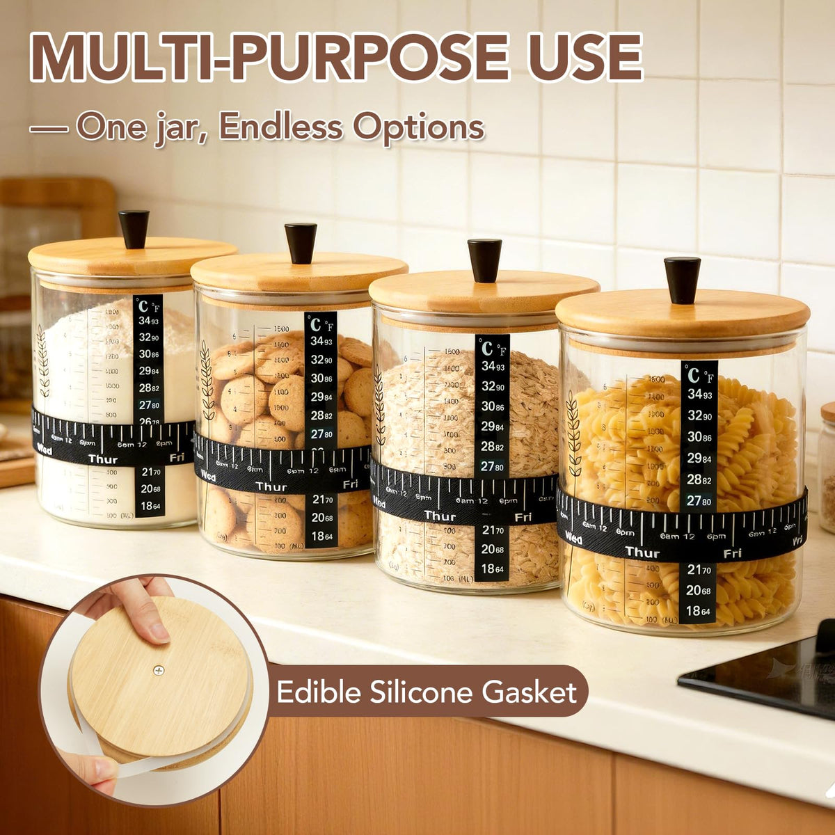 Rakovar 50oz Sourdough Starter Jar Kit | Wide-Mouth Glass Container for Sourdough Baking