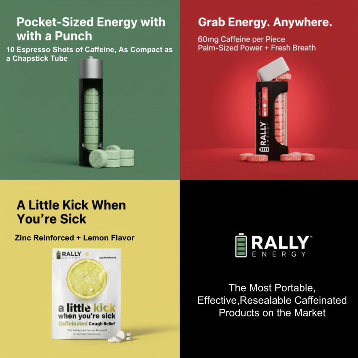 Rally Energy Caffeine Mints — 60mg Caffeine, 0 Sugar, Fresh Breath, 6-Pack (60 Mints)