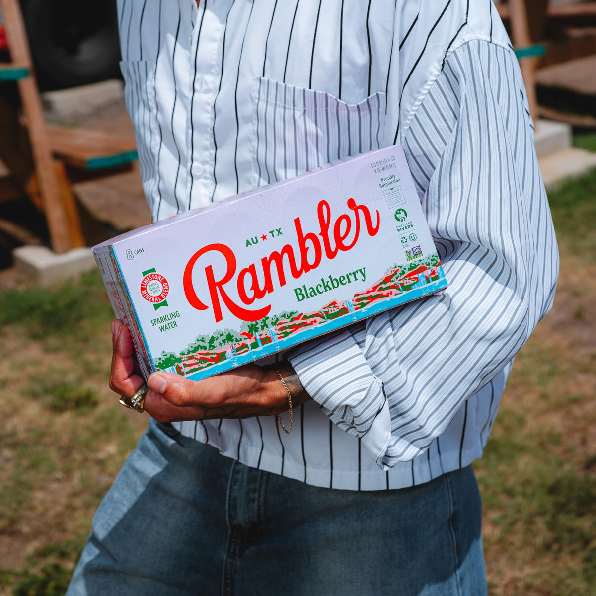 RAMBLER AUTX Blackberry Sparkling Water | Limestone Mineral Blend, 24 Cans (3x8)
