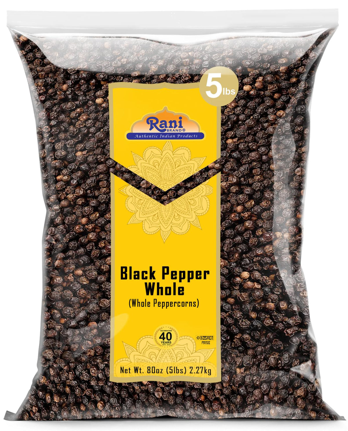 Rani Brand Black Pepper Whole – MG-1 Grade, 80 oz (5 lb) Bulk Peppercorns | Kosher, Non-GMO, Gluten-Free, Product of Vietnam