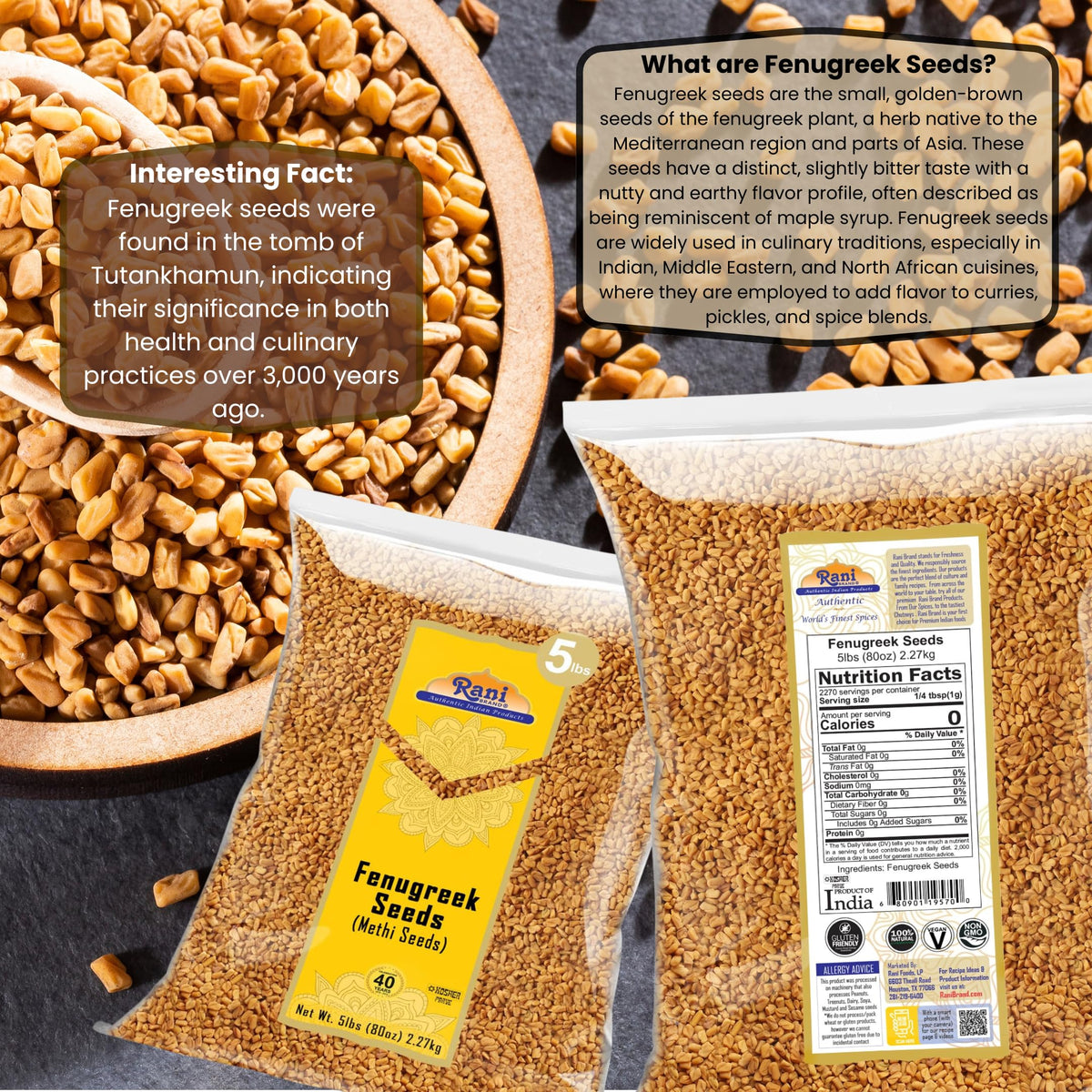 Rani Brand Fenugreek Seeds (Methi) – 80oz Bulk Whole Seeds | All Natural, Kosher, Non-GMO, Indian Origin