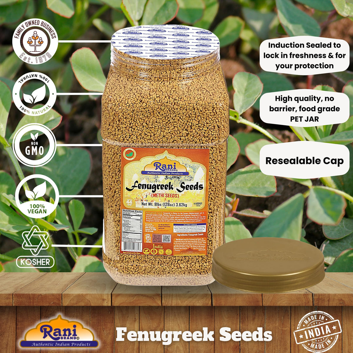 Rani Fenugreek Seeds (Methi) – Whole 128oz Bulk Jar | All Natural, Non-GMO, Vegan, Indian Origin