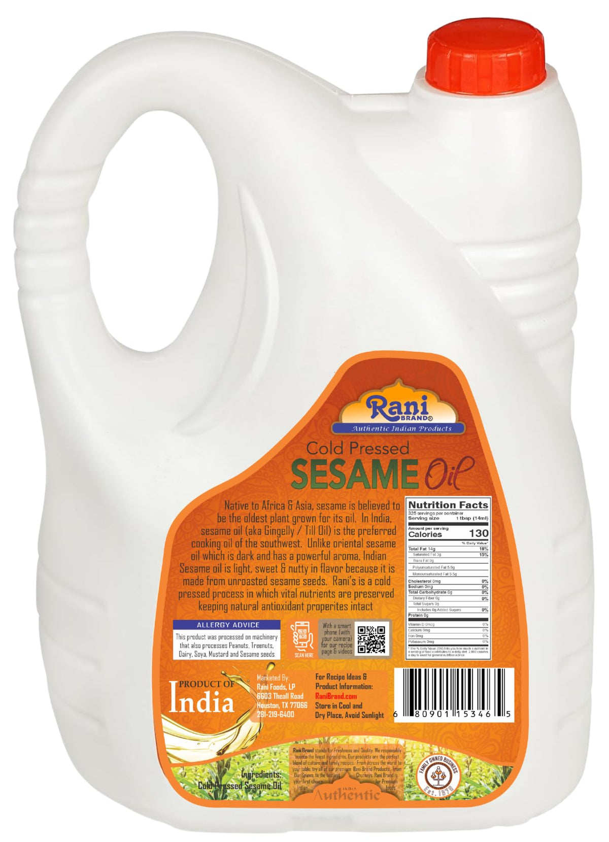 Rani Sesame Oil 169 Ounce (5 Liter) Cold Pressed – 100% Natural, Non-GMO, Vegan, Gluten Free