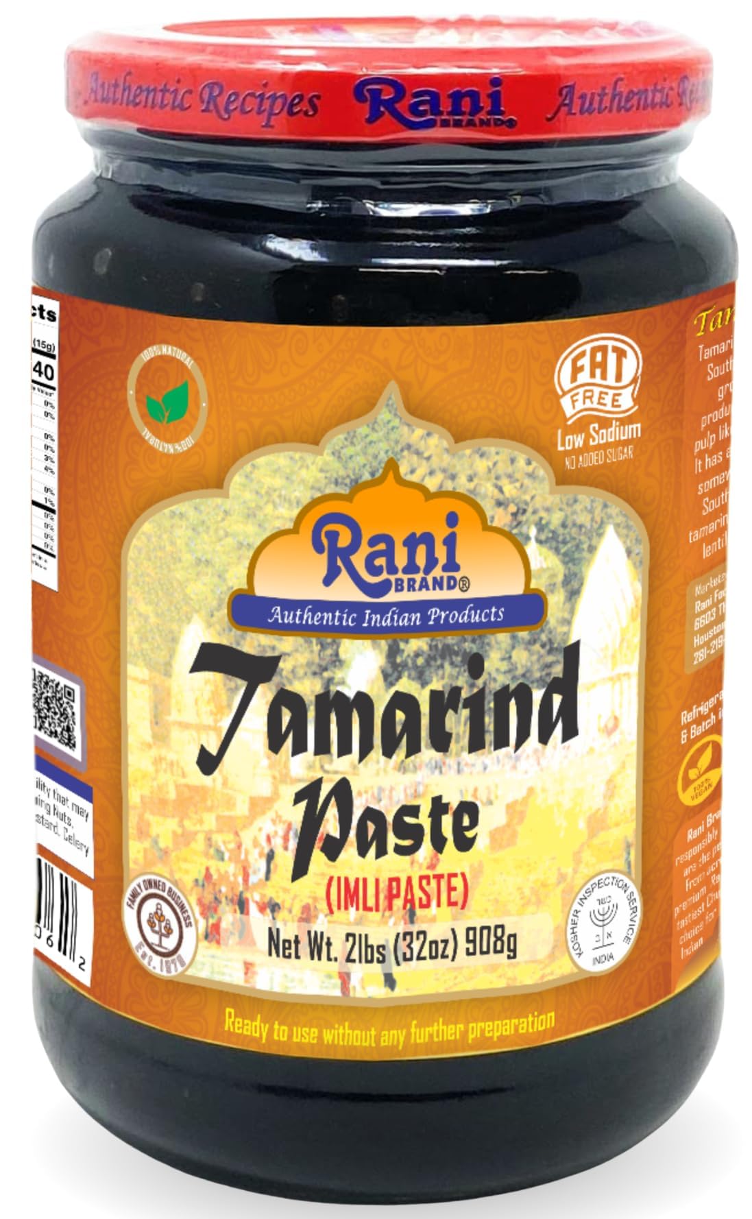 Rani Tamarind Paste Puree (Imli) 32oz Bulk Glass Jar – All Natural, Vegan, Gluten Free | Kosher | NON-GMO | Indian Origin