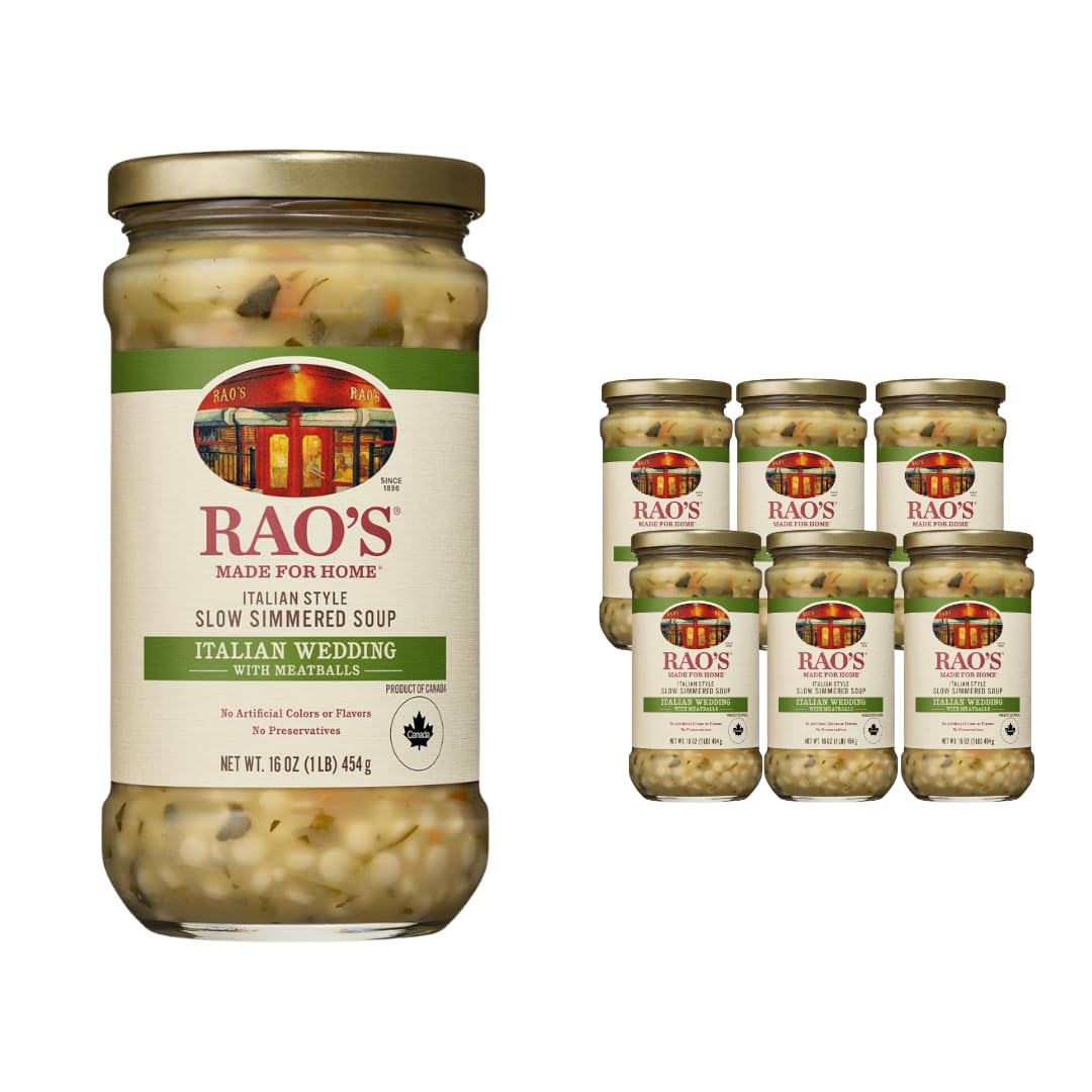 Rao's Homemade Italian Wedding Soup — 16oz Jars, Pack of 6 | Hearty Chicken Broth with Meatballs & Spinach
