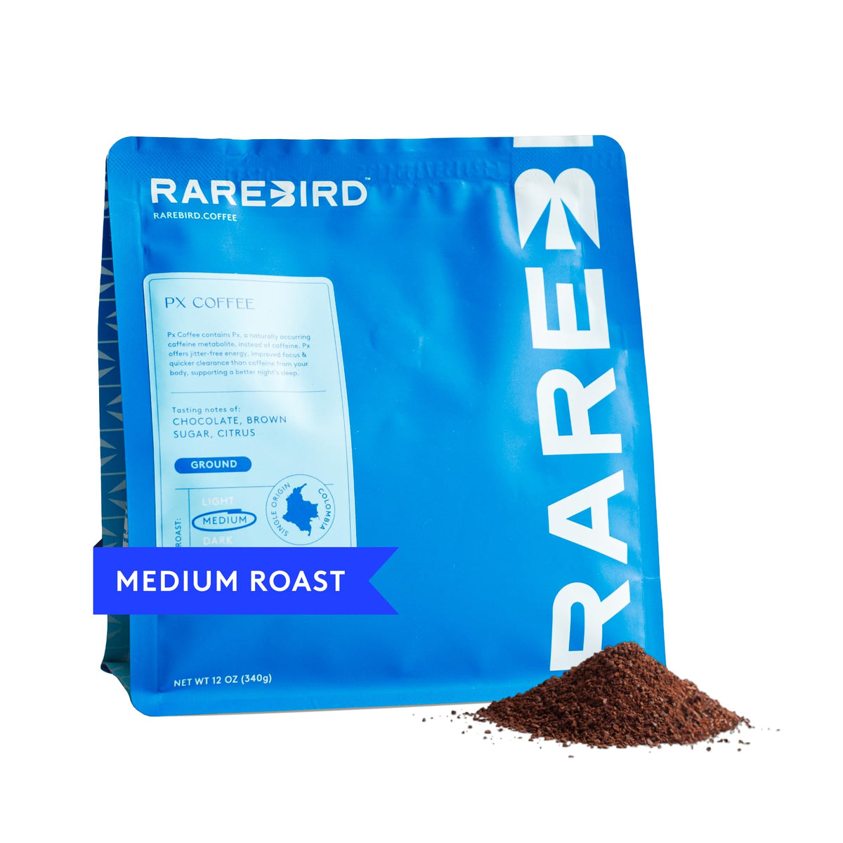 Rarebird Px Coffee – Paraxanthine Energy, Low-Acid Arabica, 12oz Ground