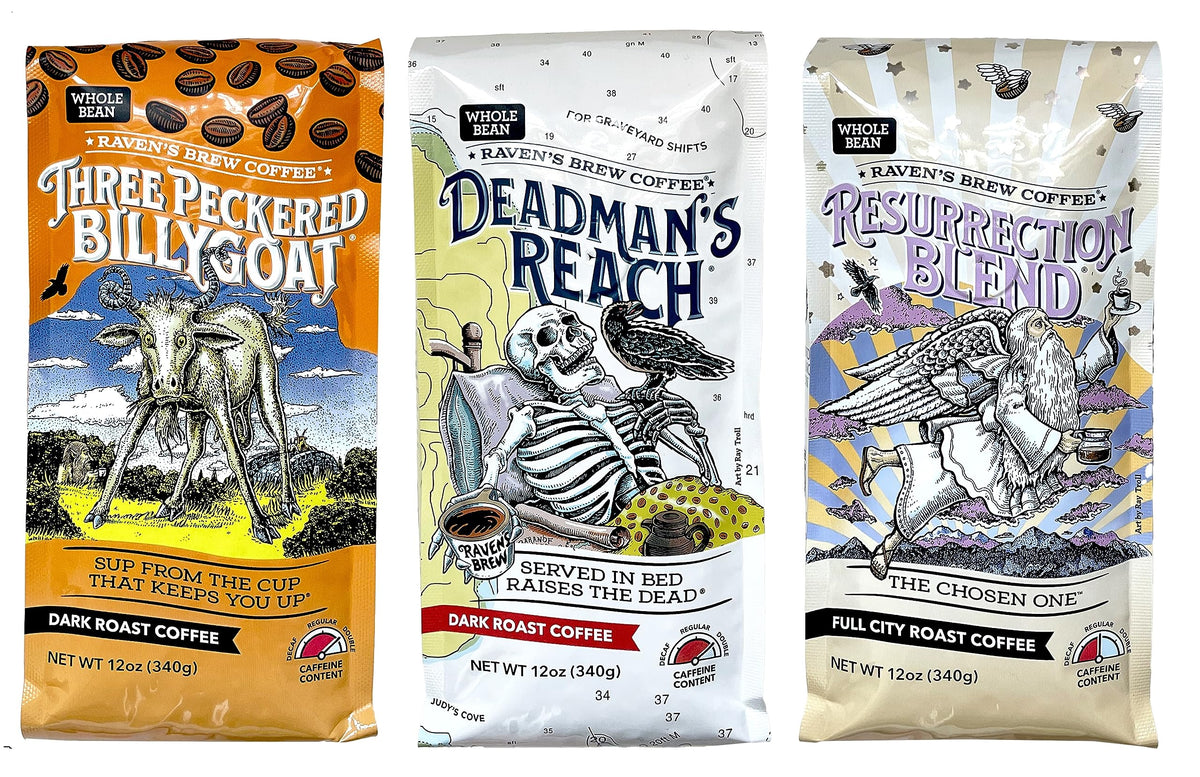 Raven's Brew Whole Bean Coffee Variety Pack – 3 Flavors, 12oz Each