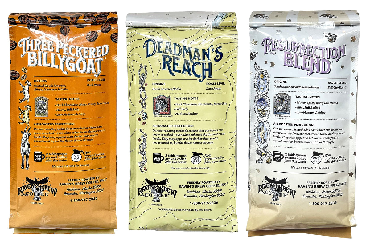 Raven's Brew Whole Bean Coffee Variety Pack – 3 Flavors, 12oz Each