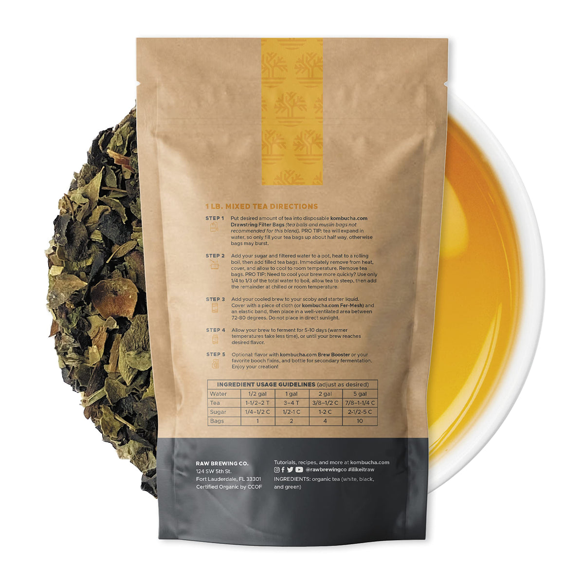 Raw Brewing Co. Kombucha Tea Blend 1lb — Organic Loose Leaf, Makes Up to 50 Gallons
