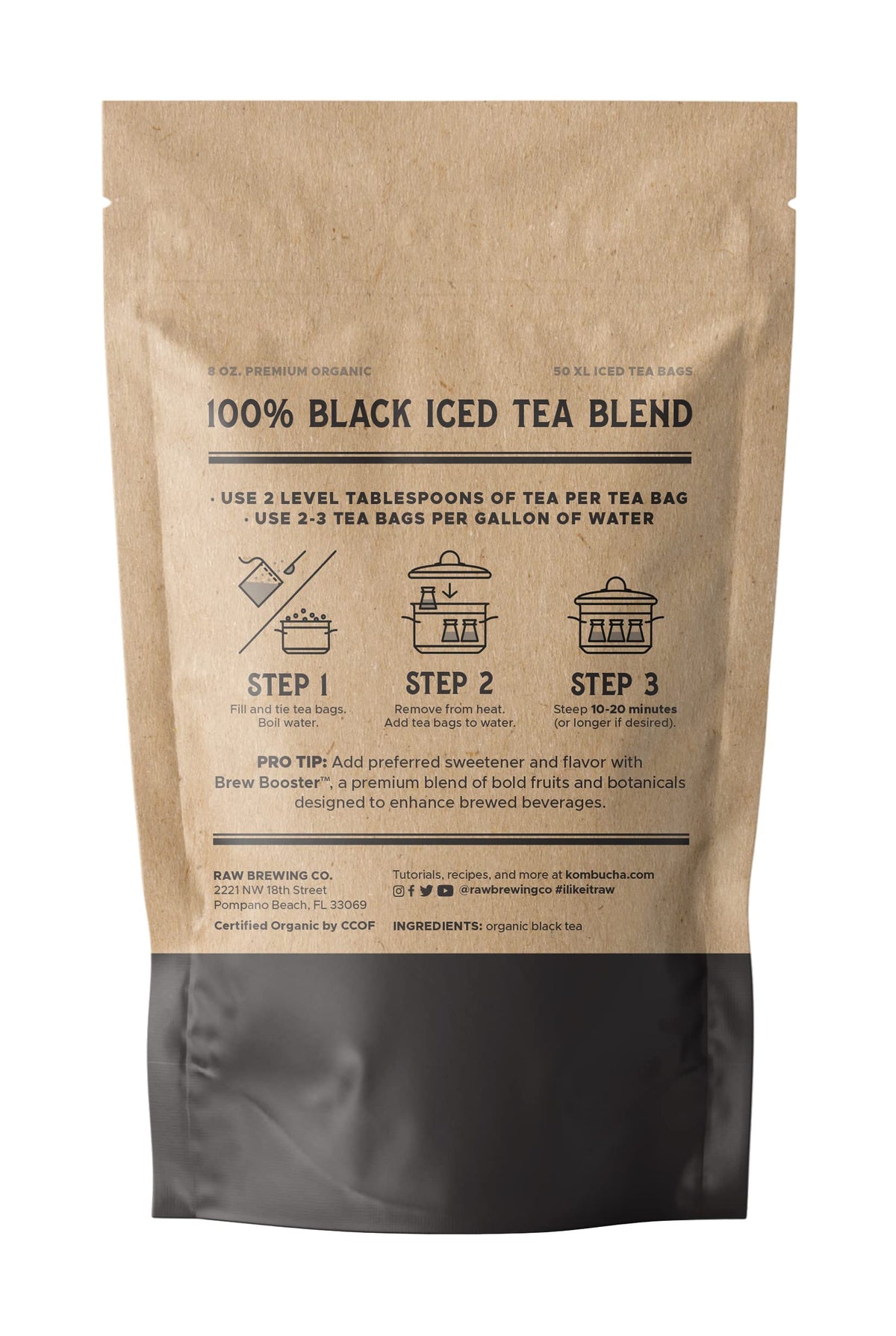 The Southern Standard | Organic Iced Tea Bags – 100% Black Tea Blend | 50 XL Bags | Raw Brewing Company