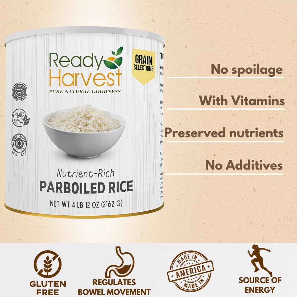 Ready Harvest Emergency Rice – Parboiled White Rice, 30-Year Shelf Life, #10 Can, 4 lbs