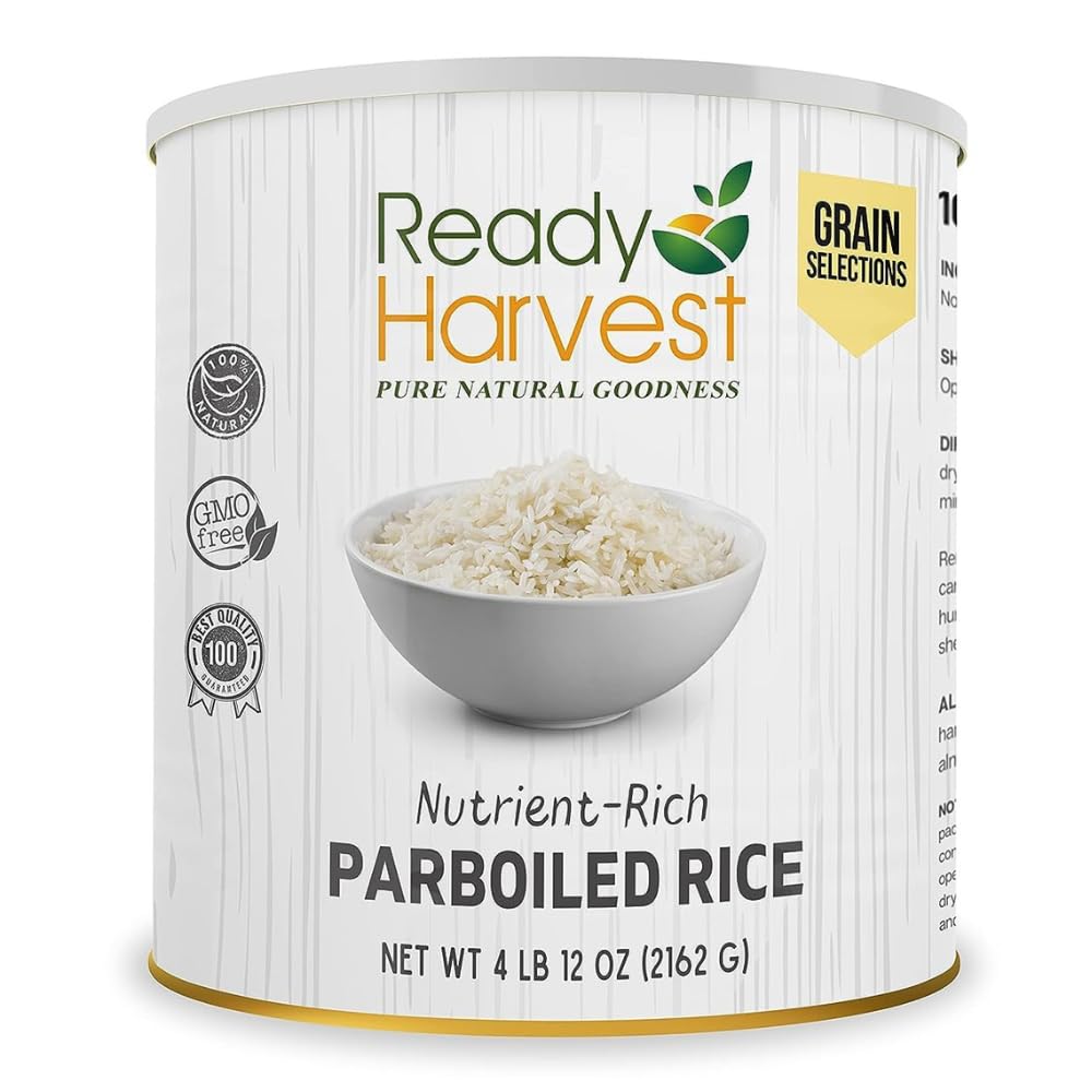 Ready Harvest Emergency Rice – Parboiled White Rice, 30-Year Shelf Life, #10 Can, 4 lbs