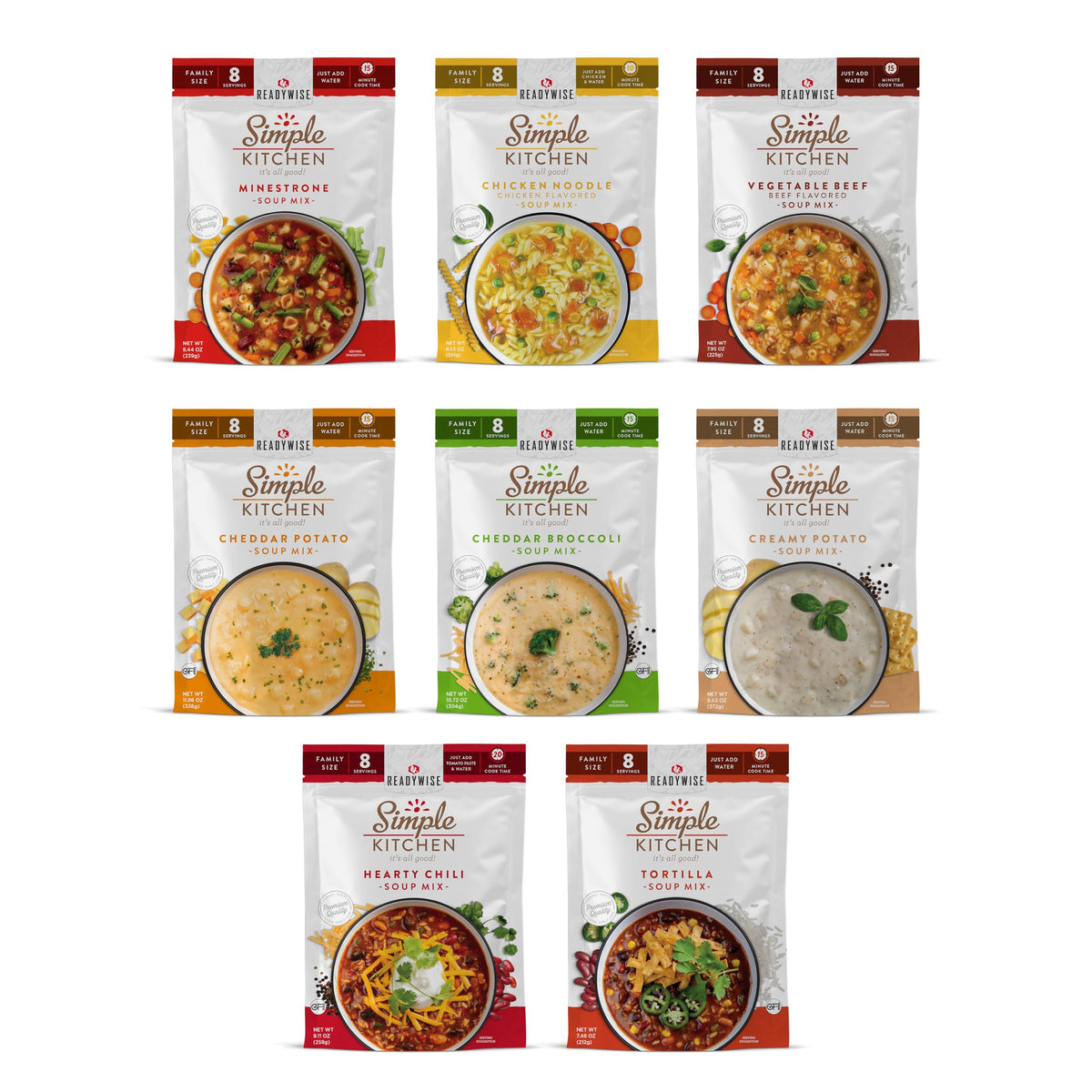 ReadyWise Simple Kitchen Soup Sampler Variety Pack | 64 Servings, Gluten-Free Options, Freeze-Dried Soup Mix