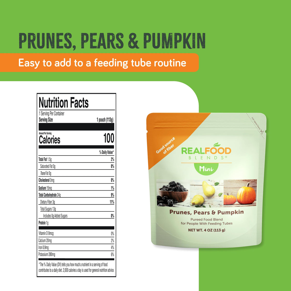 Real Food Blends Mini – Prunes, Pears & Pumpkin Pureed Snack for Tube Feeding, 4 oz Pack of 12