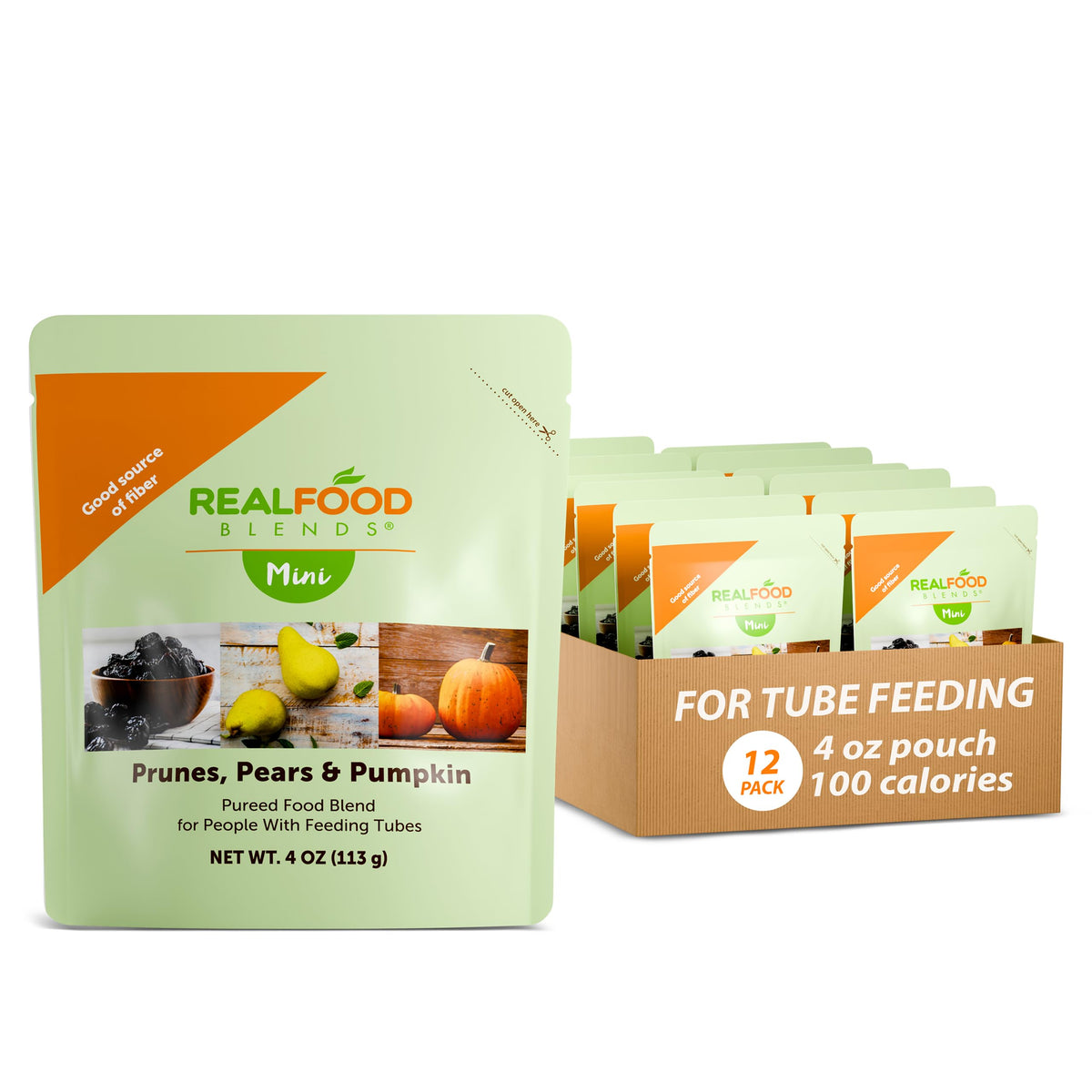 Real Food Blends Mini – Prunes, Pears & Pumpkin Pureed Snack for Tube Feeding, 4 oz Pack of 12
