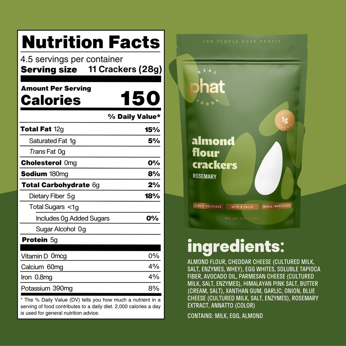 Real Phat Foods Almond Flour Crackers – Low Carb, Gluten-Free Keto Crackers, 3-Pack (Original, Rosemary, Pepper)