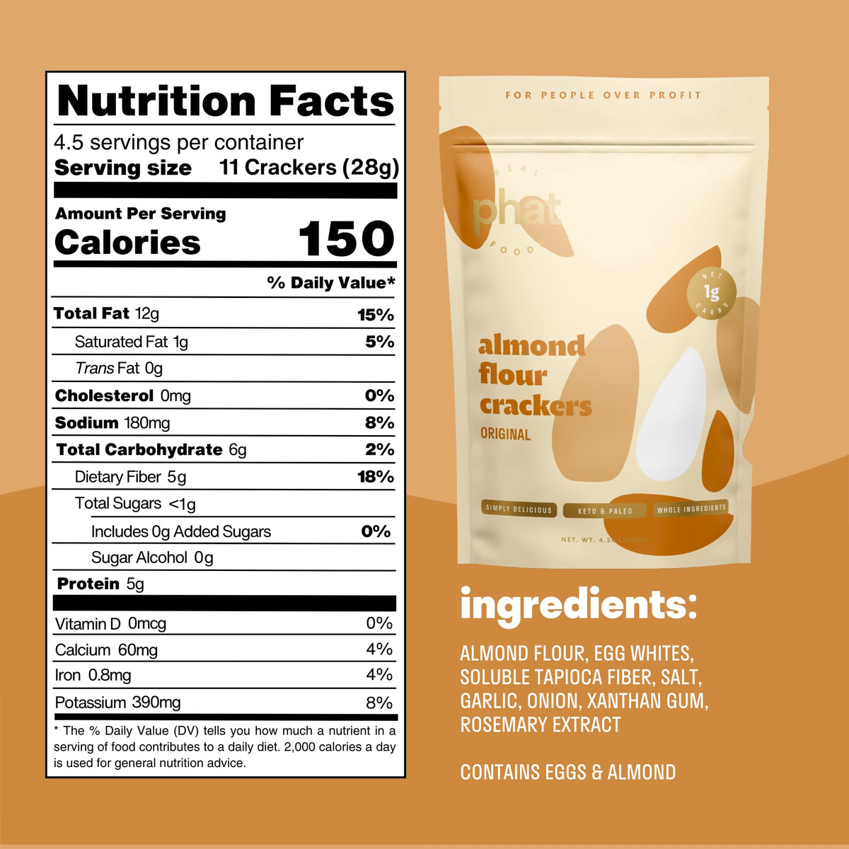 Real Phat Foods Almond Flour Crackers – Low Carb, Gluten-Free Keto Crackers, 3-Pack (Original, Rosemary, Pepper)