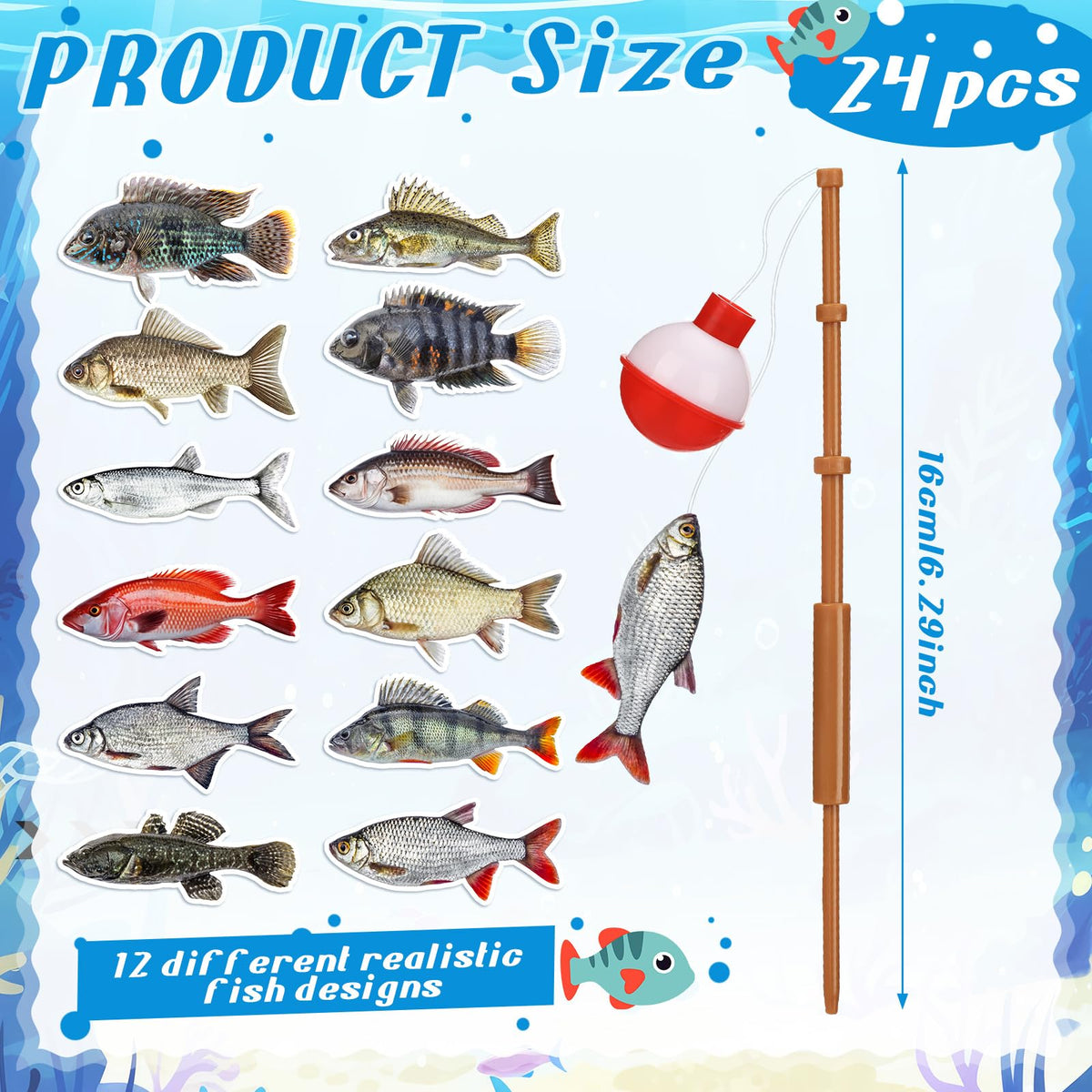 Reallnaive 24 Pcs Fishing Float Cupcake Toppers – 3D Fish Bobber Picks