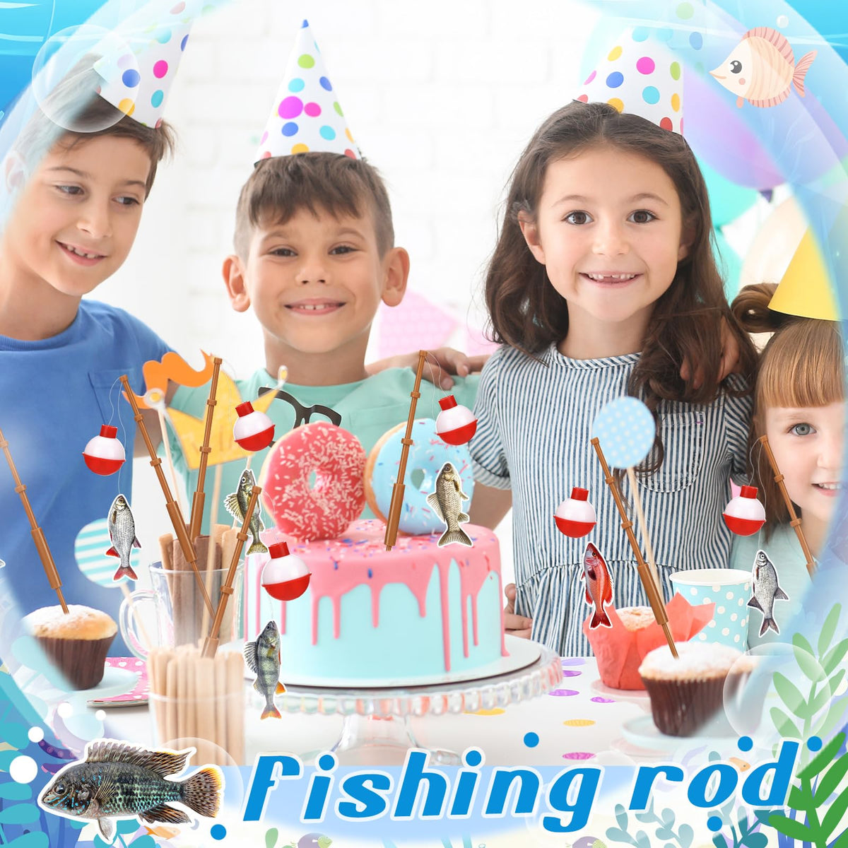 Reallnaive 24 Pcs Fishing Float Cupcake Toppers – 3D Fish Bobber Picks