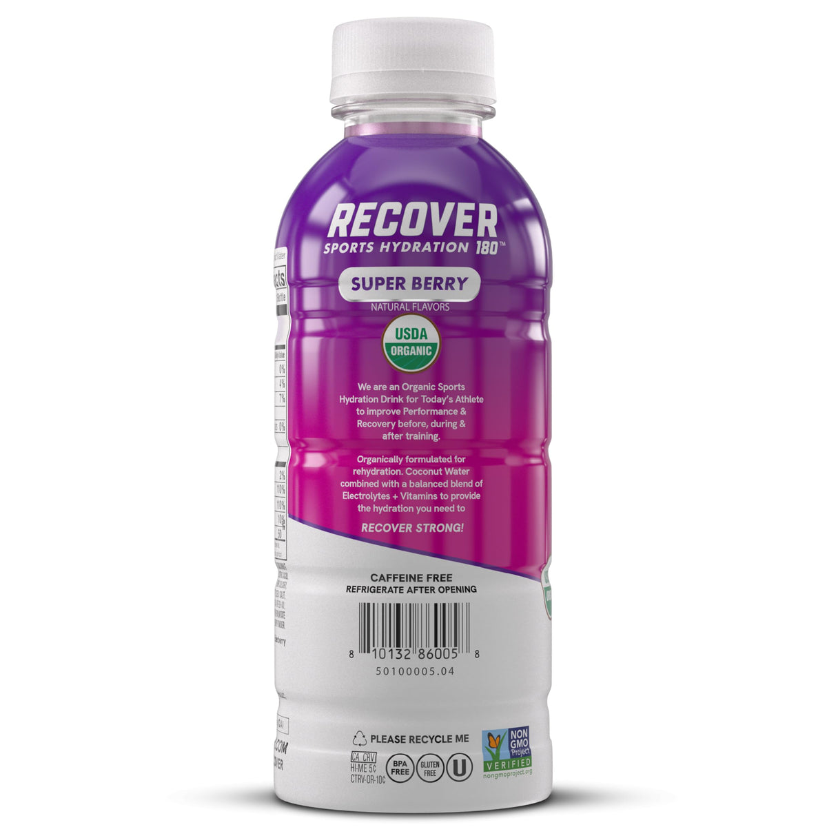 RECOVER 180 Organic Sports Hydration Drink – No Sugar Added, 20 Calories, Potassium Electrolytes, Super Berry (16.9 oz Pack of 12)