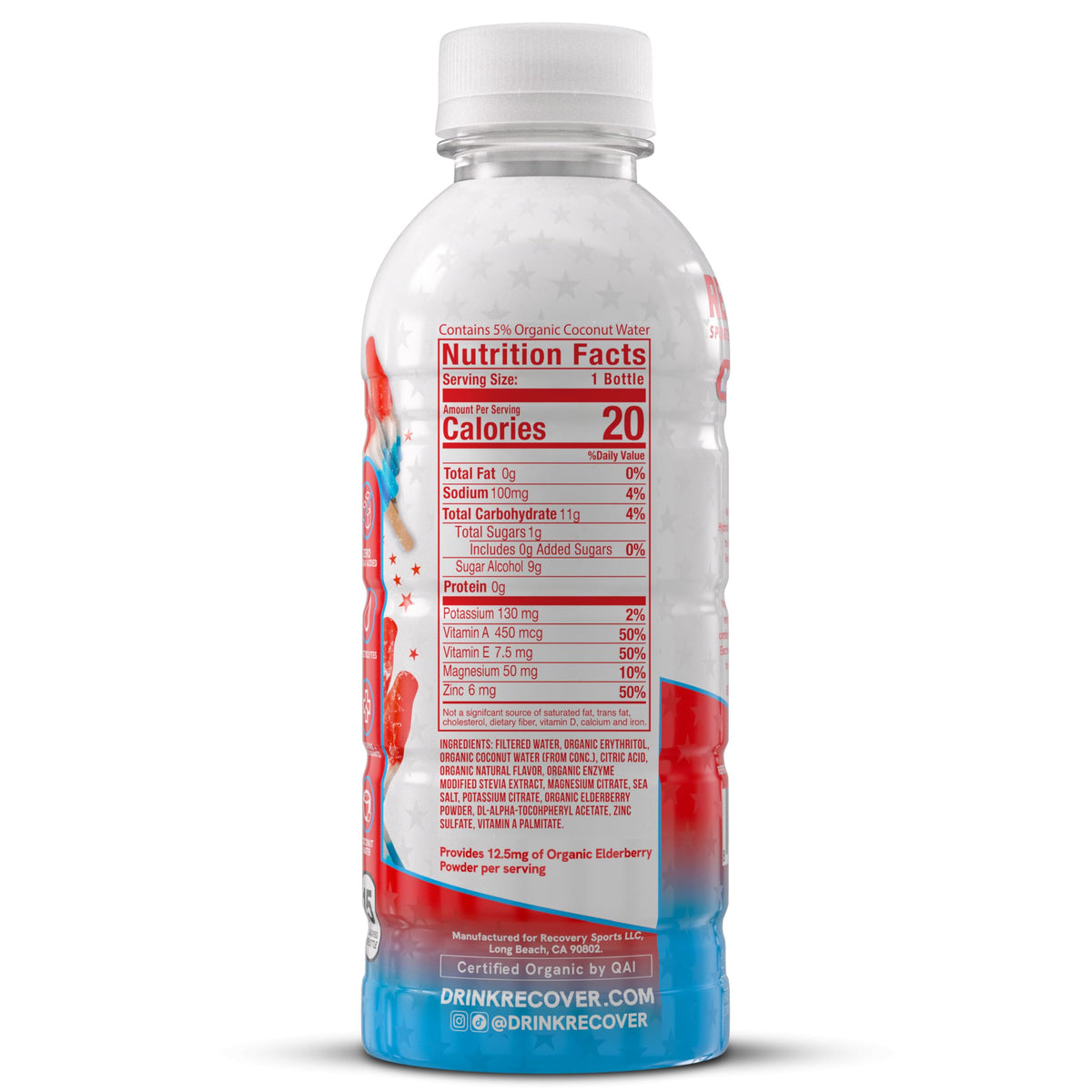RECOVER 180 Organic Sports Hydration Drink – No Sugar Added, 20 Cal, 16.9 fl oz Pack of 12, Rocket Pop